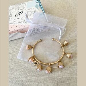 Plunder Gold Bracelet with Pink Floral Charms